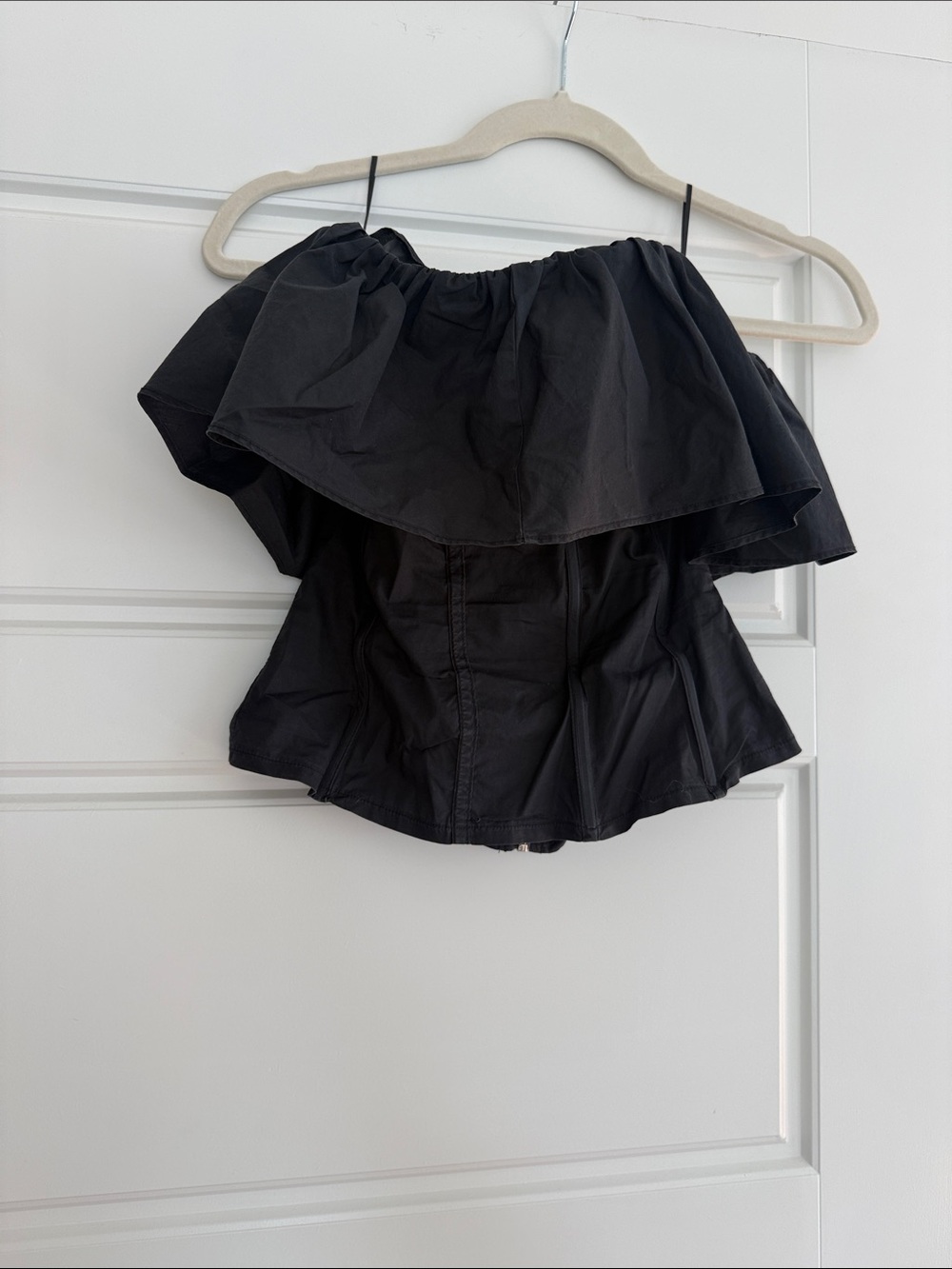 Strapless Corset Like Ruffle Black Women’s Top